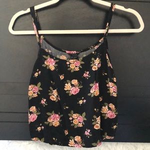 Black floral crop top with side cutouts